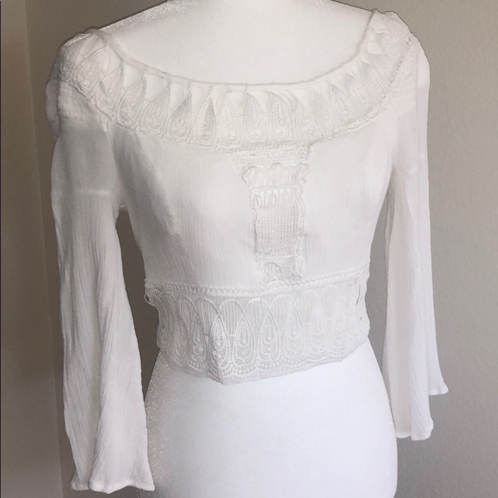 Luxmi White Cropped Bell Sleeve Top